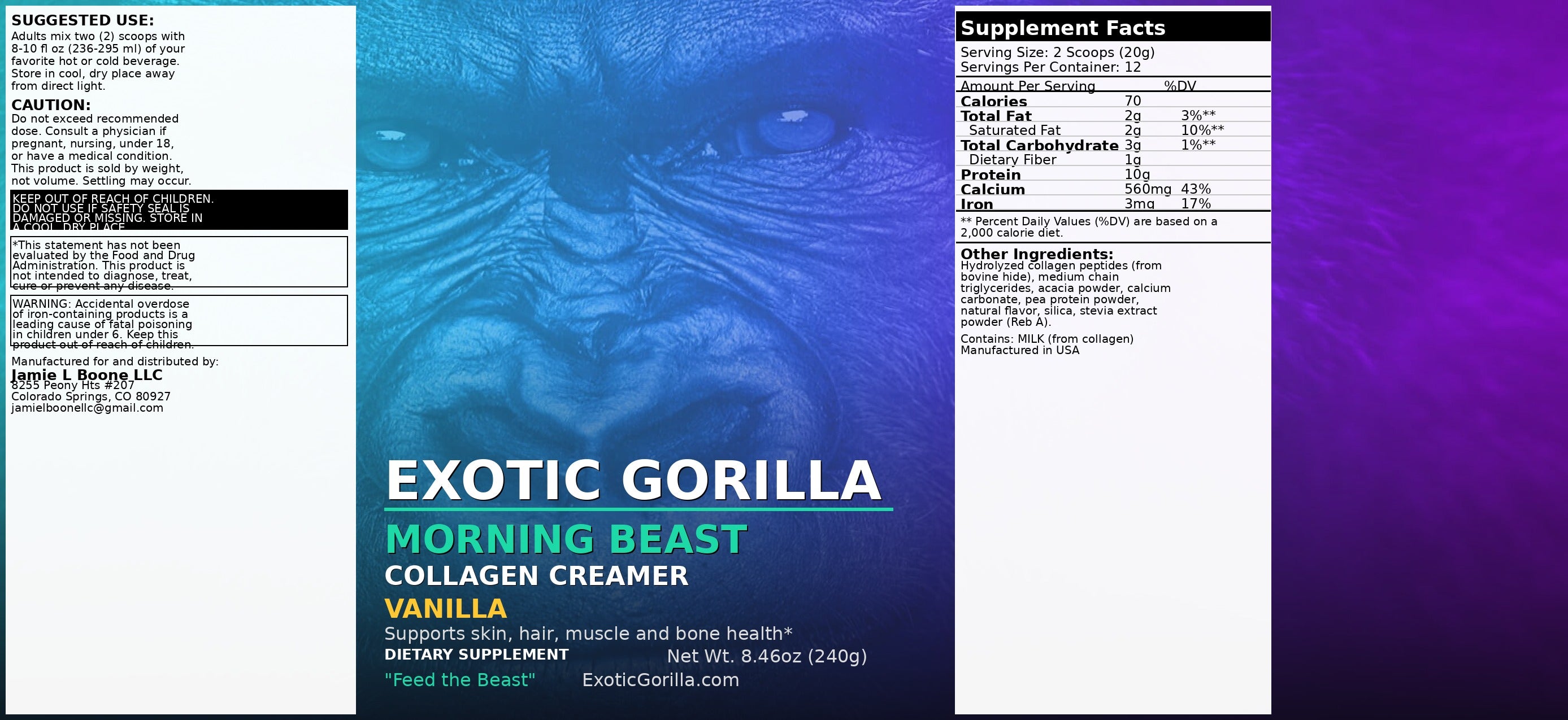 Exotic Gorilla Morning Beast Collagen Creamer-Vanilla